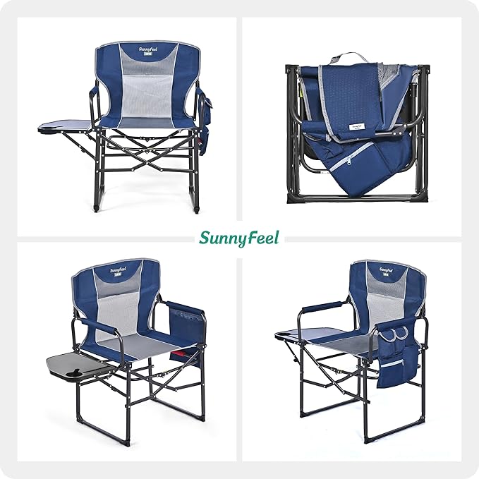 SUNNYFEEL Camping Directors Chair, Heavy Duty,Oversized Portable Folding Chair with Side Table, Pocket for Beach, Fishing,Trip,Picnic,Lawn,Concert Outdoor Foldable Camp Chairs SunnyFeelCamping