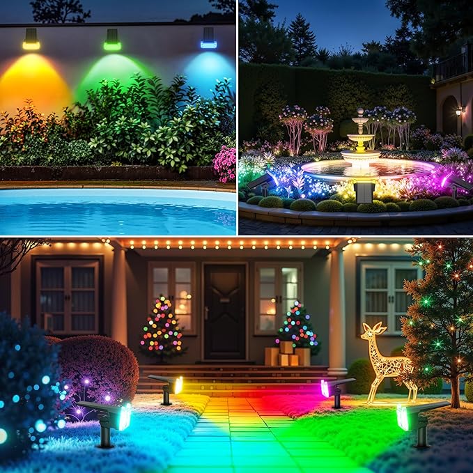WdtPro 2 Pack Solar Color Changing Spot Lights, 10 Lighting Modes Solar Lights Outdoor Waterproof, Multicolor RGB Outdoor Lights, 9 Colors Auto Cycling Landscape Spolights for Yard Garden Decoration WdtPro
