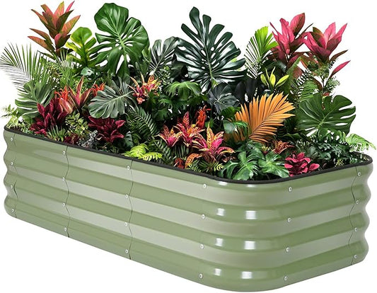 1MORE Raised Garden Bed -4X2X1 Galvanized Planter Box for Outdoor Gardening,3 in 1 Modular Raised Bed Kit with Protective Tape, Gloves for Herb，Ideal for Vegetables and Plants.Green-1Pcak 1MORE