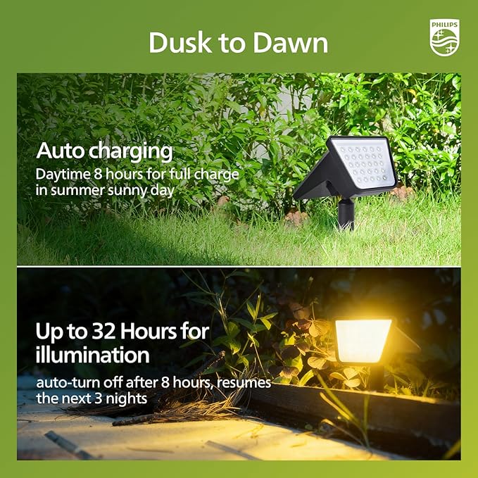 Philips 2 Packs Solar Spot Lights Outdoor Waterproof, 28 LED 3000K Solar Powered Landscape Pathway Lights, Dusk to Dawn Solar Spotlights for Garden, Yard, Lawn, Walkway, Driveway PhilipsLightingLED