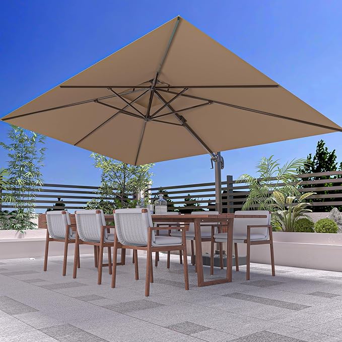 9' X 12' Cantilever Outdoor Patio Umbrellas with Base Included, Large Rectangle Umbrella Heavy Duty 360°Rotation Offset Umbrella for Garden Deck Pool Patio,Brown ORYNTREX