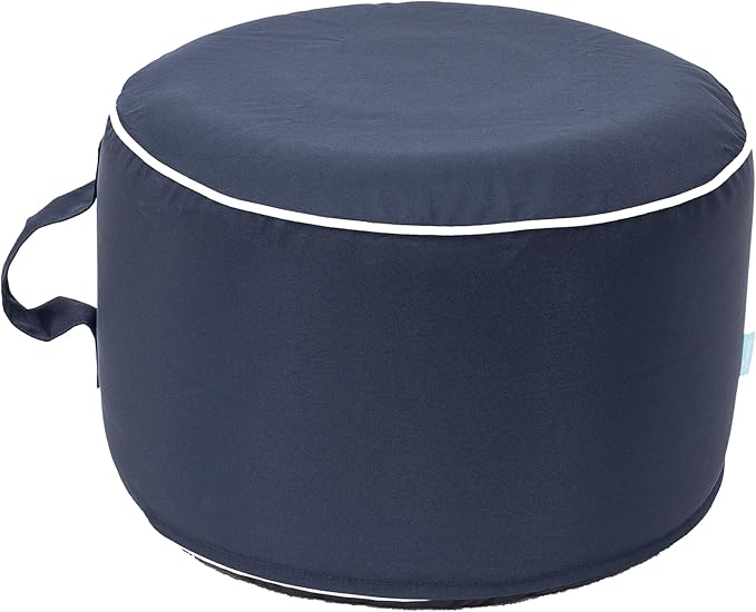 QILLOWAY Indoor/Outdoor Inflatable Stool,Round Ottoman,All Weather Foot Rest for Camping or Home,Navy Blue QILLOWAY
