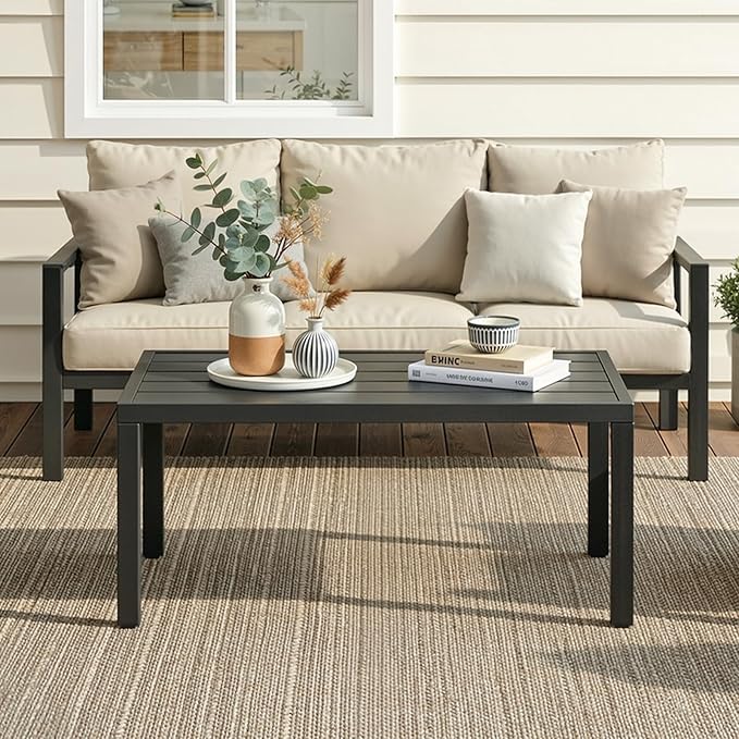 ONBRILL Outdoor Metal Coffee Table, 36 Inch Patio Black Coffee Table for Porch, Backyard, Poolside, Balcony ONBRILL