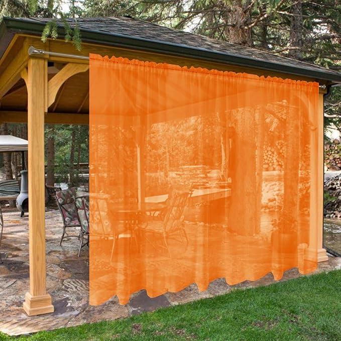 SpaceDresser Waterproof Outdoor Sheer Curtains for Patio - 2 Panels Rod Pocket Indoor Voile Sheer Curtain for Living Room,100W x 96L inch, Orange SpaceDresser