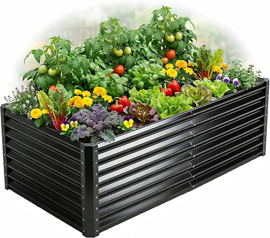 Galvanized Raised Garden Bed Kit Outdoor Patio,6x3x2ft Large Rectangular Metal Planter Boxes,Deep Root Box Planter for Gardening, Vegetables, Flowers, Herbs, 1 Pack, Black Tegarbed