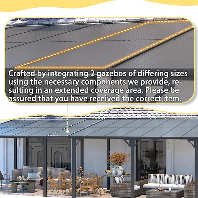 AECOJOY 10' x 24' Gazebo for Patio, Large Wall-Mounted Hard Top Lean-to Gazebo Pergola with Roof 24' x 10' on Clearance, Heavy Duty Patio Awnings for Decks, Backyard AECOJOY