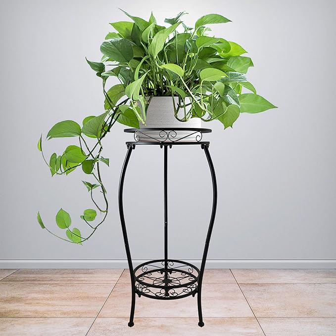 CASIMR 2 Tier Plant Stand Indoor Outdoor, 26.6" Tall Metal Potted Holder Rack Multiple Flower Pot Stand Heavy Duty Plant Shelf Rustproof Iron Plant Round Supports Rack CASIMR