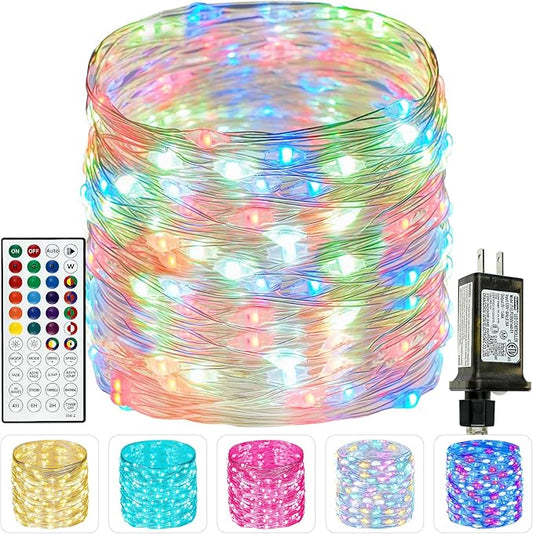 66Ft 200 LED RGB Color Changing Christmas Fairy Lights Plug in, Waterproof String Lights with Remote for Outdoor & Indoor, 24 Colors Twinkle Lights with Timer for Girl's Room Christmas Decorations BHCLIGHT