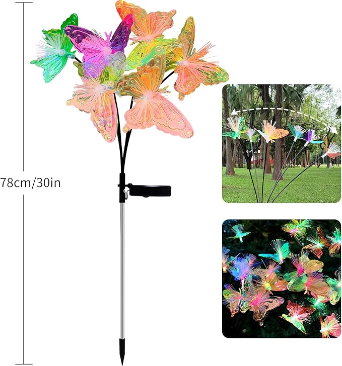 JJGoo 2 Pack Solar Garden Lights, Solar Butterfly Swaying Light for Outside, New Upgraded Outdoor Waterproof Light for Garden Patio Yard Front Porch Decor JJGoo