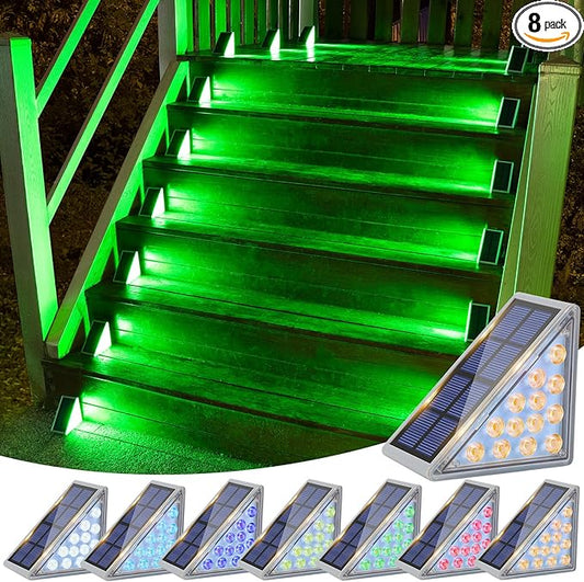 VOLISUN Solar Stair Lights 8 Pack, 7 Fixed Colors, Solar Step Lights Outdoor Waterproof IP67, LED Outdoor Step Light, Deck Light Outdoor Decor for Garden Stair, Front Step, Porch and Patio VOLISUN