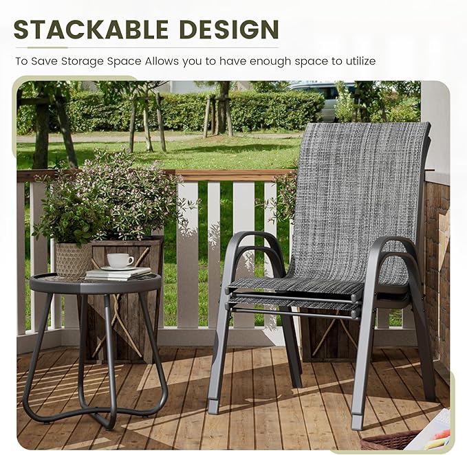 UDPATIO Patio Chairs Set of 2, Stackable Outdoor Dining Chairs with High Back, Breathable Textilene Fabric Outdoor Chair All Weather, 350LBS Capacity for Garden, Backyard (Dark Grey) UDPATIO