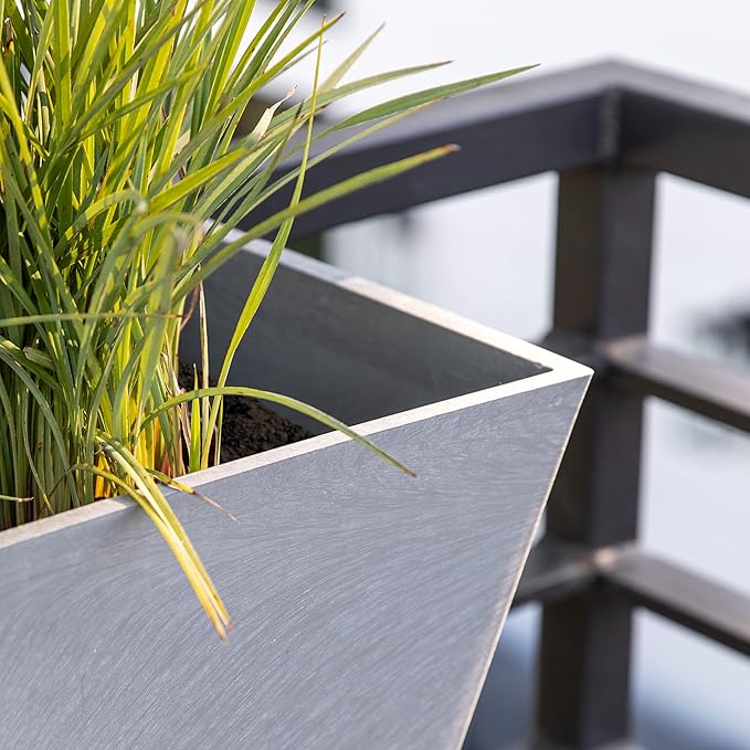 Veradek Pure Series Railing Planter - Plastic Hanging Planter for Outdoor Balcony/Fence | Durable All-Weather Use with Adjustable Brackets | Modern Décor for Flowers, Succulents, Hanging Plants VeradekOutdoor