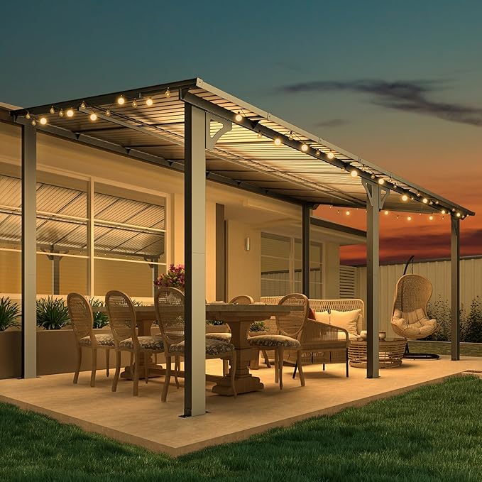 AECOJOY 16' x 8' Gazebo Outdoor Pergola for Patio, 8x16 Hard Top Lean to Gazebo Shelter Pergolas and Gazebos Clearance with Patio Roof, Large Wall-Mounted Heavy Duty Awnings for Decks, Backyard AECOJOY