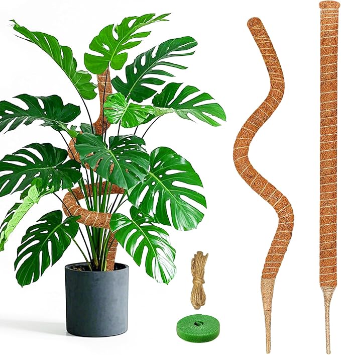 2 Pack 28 Inch Moss Pole Monstera Plant Support, Coir Moss Poles for Climbing Indoor Plants, Bendable Plant Stake Trellis for Potted Plant, Pothos, Philodendron Rootora