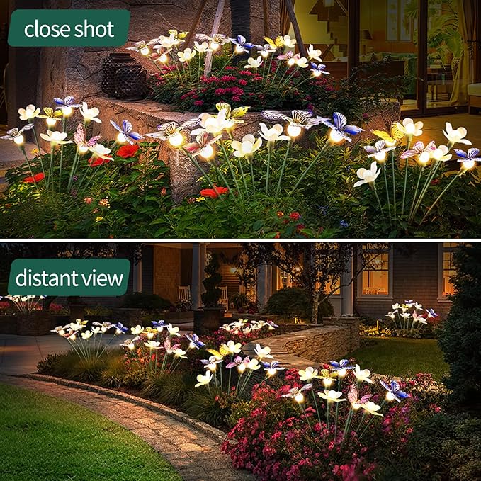 Solar Garden Lights,2packs-16LED,Outdoor Solar Powered Decor for Yard, Patio, Pathway, IP65 Waterproof Butterfly Lights Rootora