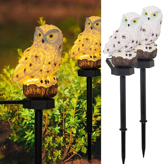 Dazzle Bright 2 Pack Owl Figure Solar LED Lights, Resin Garden Waterproof Decorations with Stake for Outdoor Yard Pathway Outside Patio Lawn Decor to Scare Birds Away, Gifts for Women, Owl Lovers DazzleBright