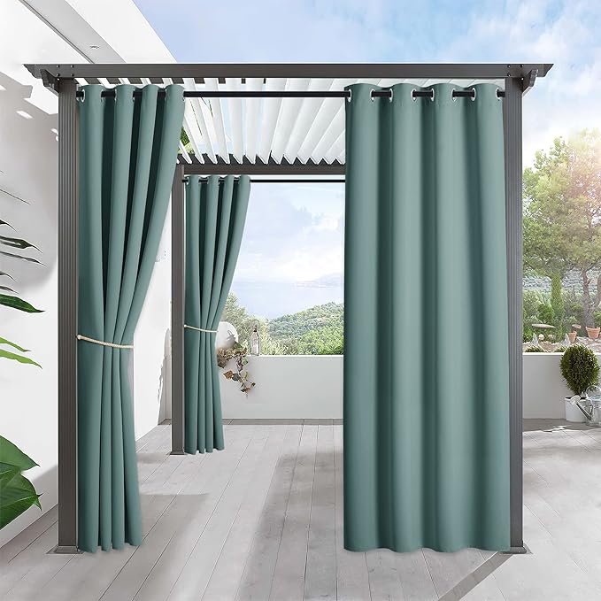 RYB HOME Outdoor Curtains for Patio, Waterproof Blackout UV Protection Outside Decor for Porch Swimming Pool Hut Garden Pavilion Pop Up Tent Pergola Balcony, W 52 x L 84, 1 Panel, Greyish Blue RYBHOME