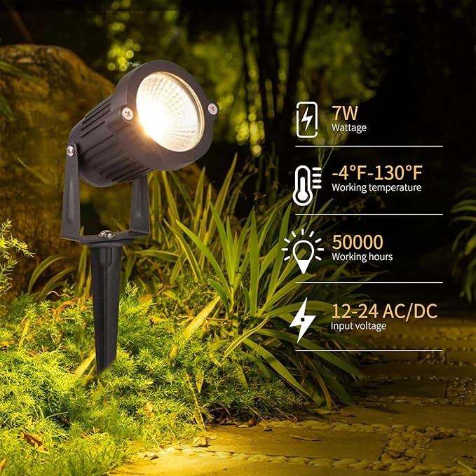 Low Voltage Landscape Lights Outdoor: 7W 700LM LED Landscape Lighting with Connectors for Tree Garden Yard Pathway | 12V 24V Warm White 2700K Spotlights | IP65 Waterproof | 6 Pack REEGOLD