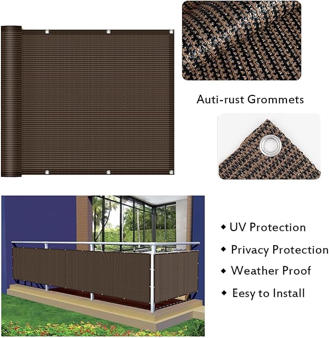LOVE STORY 3'x6' Brown Balcony Screen Privacy Fence Cover UV Protection (HDPE) Weather-Resistant 3 FT Height Shield for Deck, Patio, Backyard, Outdoor Pool, Porch, Railing LOVESTORY