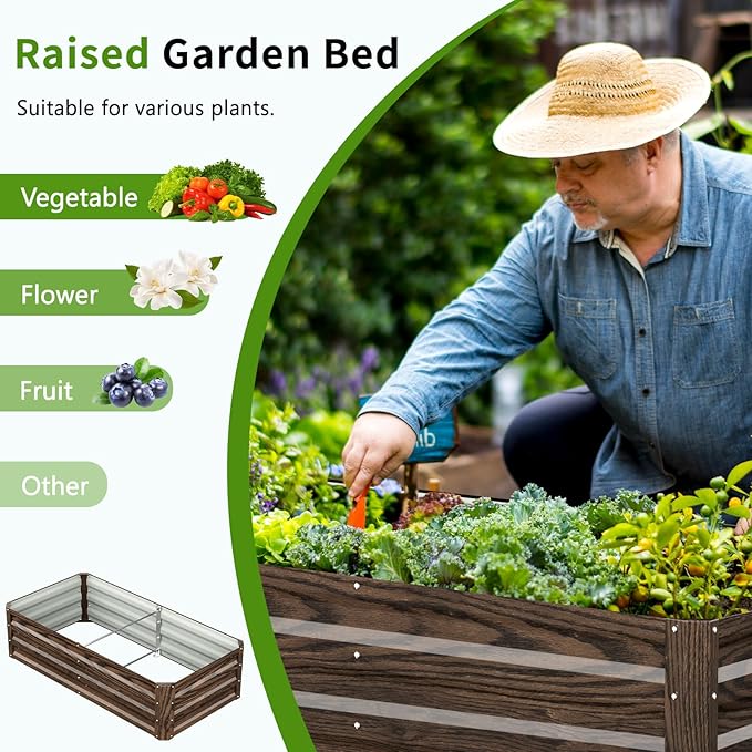 DoCred 3 in 1 Raised Garden Bed with 87in Tall Arch Trellis for Climbing Plants, Galvanized Planter Garden Box Outdoor for Gardening, Climbing Vegetables, Flower DoCred