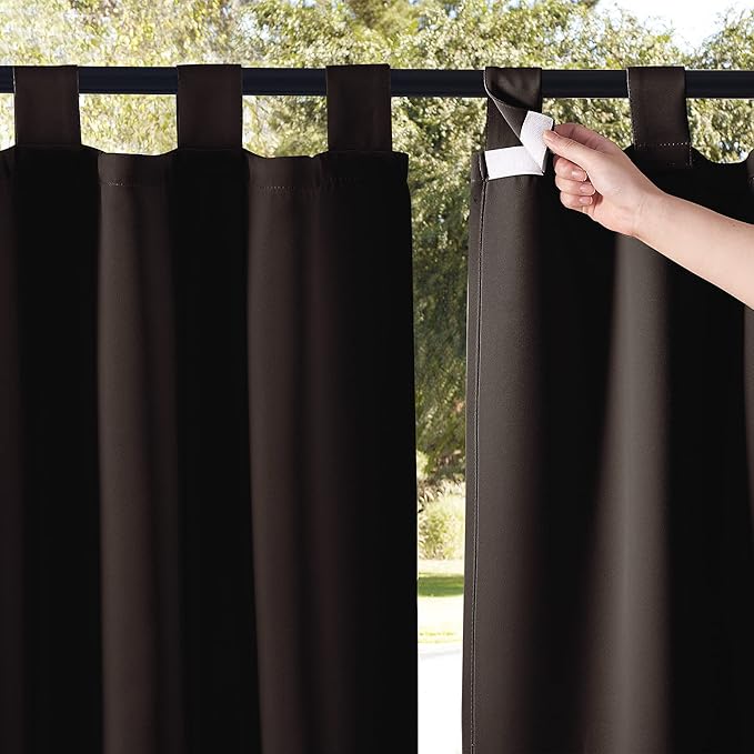 NICETOWN 2 Panels Blackout Outdoor Curtains for Patio Waterproof, Detachable Tab Top Cabana Curtainss Room Darkening Thermal Insulated Blind for Outdoor Living Divider, W52 x L108, Toffee Brown NICETOWN