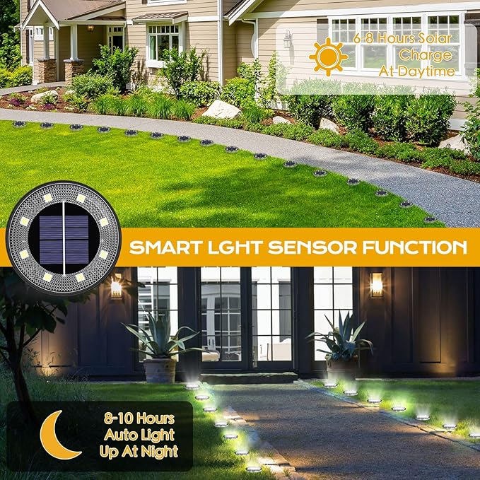 Solar Lights Outdoor 16 Pack, Solar Garden Outdoor Waterproof Pathway Lights Bright In-Ground Light Outdoor Lighting Decor for Lawn, Patio, Yard, Driveway, Step and Walkway White Light OULONGER