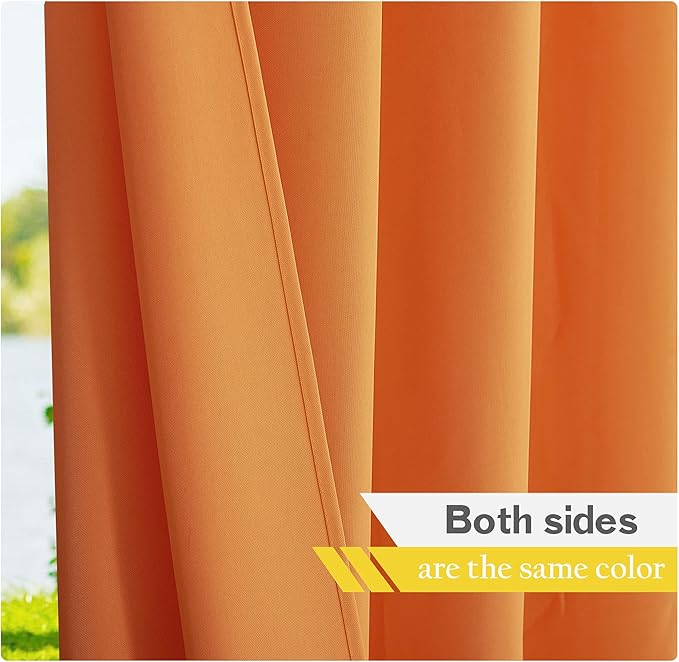 NICETOWN Decorations Outdoor Curtains for Patio Waterproof, Rustproof Grommet Privacy Canvas Outdoor Blinds Cold Insulation for Gazebo/Porch, W55 x L84, Orange, 2 Panels NICETOWN