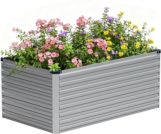 Vengarus 4x2x2FT Galvanized Raised Garden Bed Kit, Outdoor Metal Planter Box for Vegetables, Fruits,Herbs, and Succulents -120 Gallon Capacity,Silver Vengarus