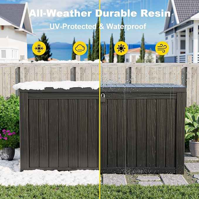 180 Gallon Outdoor Storage Box, Large Resin Deck Box for Patio Furniture Cushion Garden Tools, Waterproof and Lockable Design(Black)
