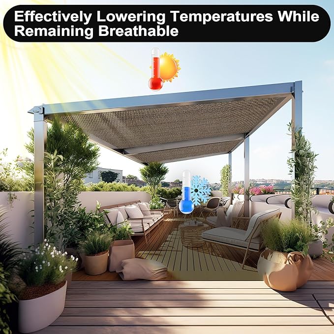Artpuch 90% Sun Shade Cloth, 10 x 10 FT Pergola Shade Cover Canopy with Grommets, Sun Screen Fabric Tarp for Patio, Outdoor, Garden, Backyard, Mocha Artpuch
