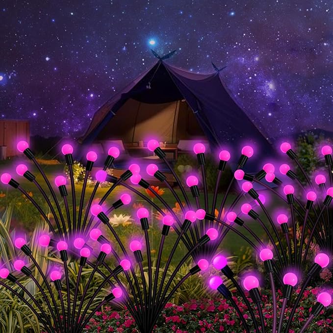 Kohlrabi Solar Garden Lights Outdoor, 4 Pack 40 LED Solar Pink Firefly Lights Waterproof, Starburst Wind Swaying Light for Outside Yard Patio Planter Flower Bed Walkway Christmas Decoration KohlrabiDecor