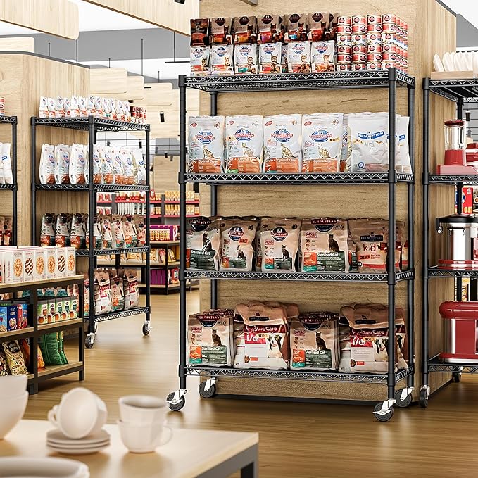 IZEUK Garage Shelving Wide Storage Shelves 4 Tier Metal Shelves 3200 LBS Heavy Duty Adjustable Utility Shelf Rack Black 23.6" D x 53.1" W x 73.6" H IZEUK