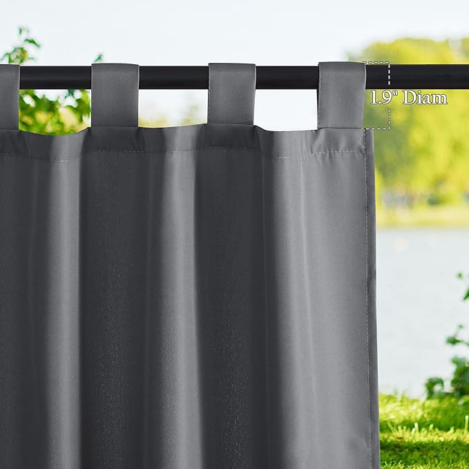 NICETOWN Outdoor Curtains for Patio Waterproof 2 Panels, Sun Block Thermal Insulated Tab Top Indoor Outdoor Window Treatments Privacy Drapes for Exterior/Outside Screen, Dark Grey, W55 x L95 NICETOWN