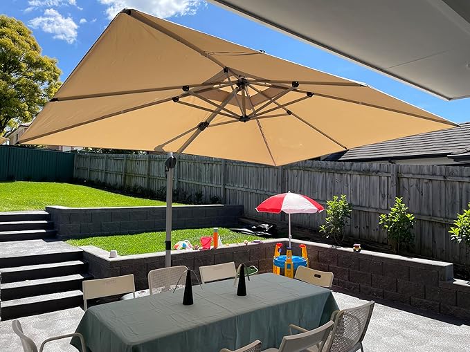 PURPLE LEAF 9' X 12' Patio Umbrella Outdoor Rectangle Umbrella Large Cantilever Umbrella Windproof Offset Heavy Duty Sun for Garden Deck Pool Patio, Beige PURPLELEAF