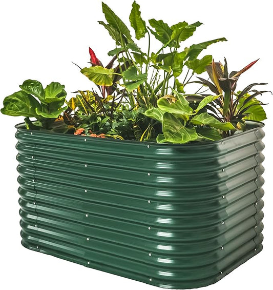 32" Extra Tall Raised Garden Bed Kits, 3.5 x 5 x 2.7ft Raised Planter Box Outdoor, 2 x 6.5 x 2.7ft Deep Root 6 in 1 Modular Metal Raised Beds for Gardening Vegetables Flowers Fruits - British Green VegoGarden