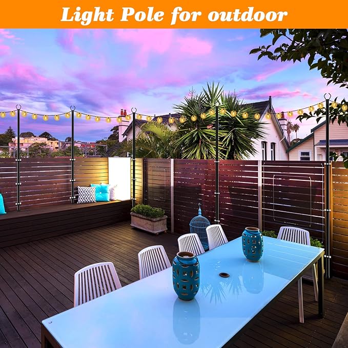 2 Pack String Light Poles,10 Ft Light Poles for Outside String Lights,Outdoor Lights Pole with Fork,Metal Poles Stand for Patio Deck Backyard Mutovlin