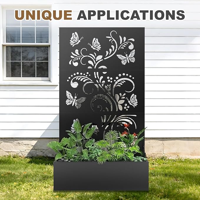 Metal Raised Garden Bed with Trellis & Privacy Screen, 71"x40"x11.8" Galvanized Freestanding Planter Box for Patio Balcony, Modern Planter with Drainage for Climbing Plants, Flowers & Vegetable XOCUWU