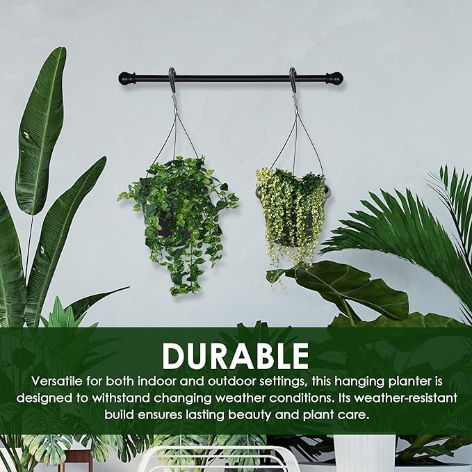 10in Euro Hanging Planters for Indoor Plants 2 Pieces 10inch Hanging Planter with (2) 40cm Hooks, Self Watering Indoor Outdoor Hanging Pots with Drainage Holes and Removable Drip Tray J3A+Collections