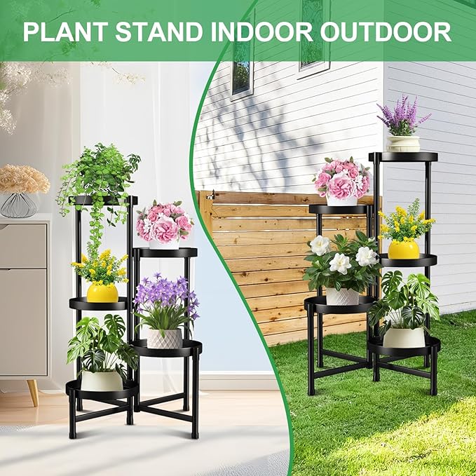 Plant Stand Indoor Outdoor 5 Tier Black Metal Plant Holder 31 in Tall 9 in Wide,Tiered Flower Pot Display Stand,Multiple Plant Stand for Living Room Corner Garden Patio Lawn Balcony Atpddpey