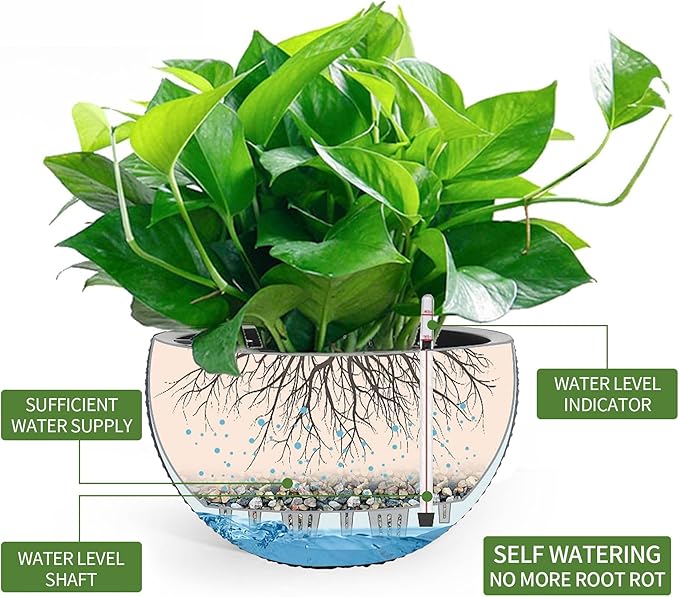 Dexceder 9 Inch Self Watering Hanging Planters Indoor Outdoor, Thickened Hanging Basket Flower Plant Pot with Water Level Indicator (Gray) Dexceder