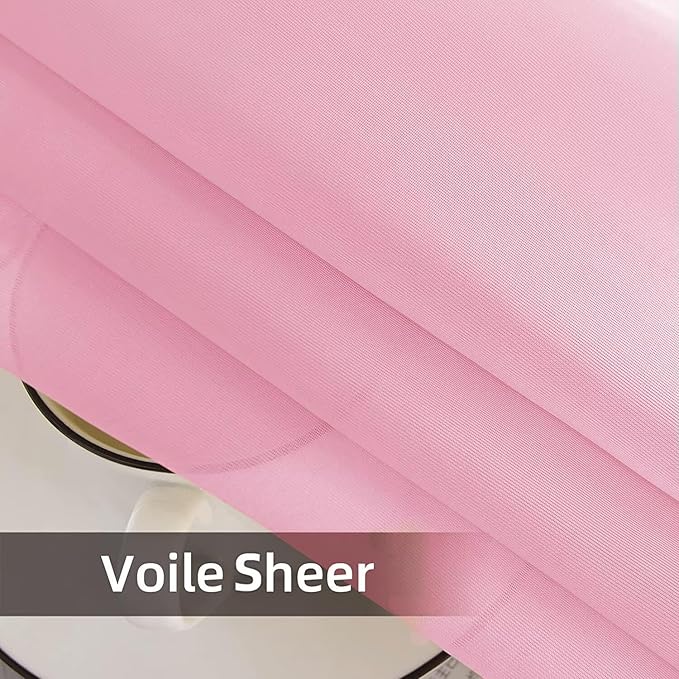 SpaceDresser Waterproof Outdoor Sheer Curtains for Patio - 4 Panels Rod Pocket Indoor Voile Sheer Curtain for Living Room,52W x 108L inch, Light Pink SpaceDresser
