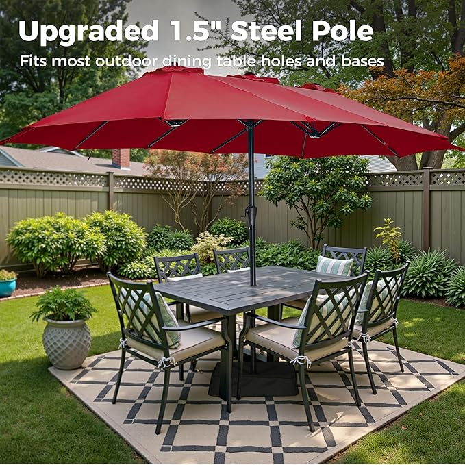 SUPERJARE 13FT Outdoor Umbrella for Patio, Double sided Pool Umbrellas with Fade Resistant Canopy, Large Table Umbrella for Deck, Market, Backyard - Burgundy SUPERJARE