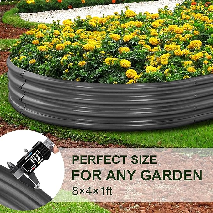 Land Guard 8×4×1 ft Galvanized Raised Garden Bed Kit，Raised Garden Boxes Outdoor, Oval Metal Raised Garden Beds for Vegetables（Grey）……… LandGuard