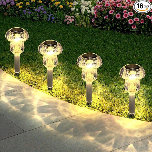 Mancra Solar Pathway Lights Outdoor, 16 Pack Dusk to Dawn Solar Lights Outdoor Waterproof Landscape Lighting for Yard, Walkway, Garden Decorations, Warm White Mancra