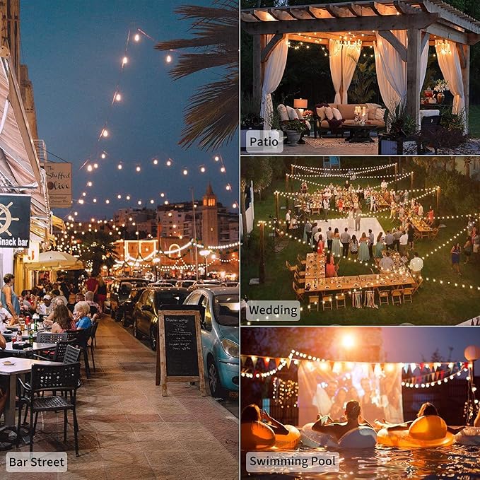 Brightown Outdoor String Lights, 100FT 100+2 G40 Bulbs Shatterproof Patio Lights, IP65 Waterproof Dimmable Hanging Connectable Globe LED Outdoor Lights for Backyard, Bistro, Porch, Deck, Balcony Brightown