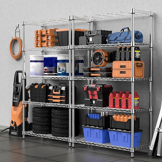 1250 lbs Steel Heavy Duty 5-Tier Utility Shelving Unit Steel Organizer Wire Rack for Home,Kitchen,Office,Chrome (13.7" D x 23.6" W x 62.4" H) MEIGAOPLASTICANDMETALHKCOLIMITED