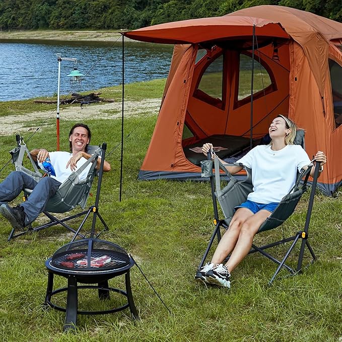 TIMBER RIDGE Hammock Camping Chair with Adjustable Backrest, Heavy Duty Folding Hammock Chair Supports 300lbs, Portable Hammock Chair for Camping, Travelling and Patio, Grey 2 Pack TIMBERRIDGE