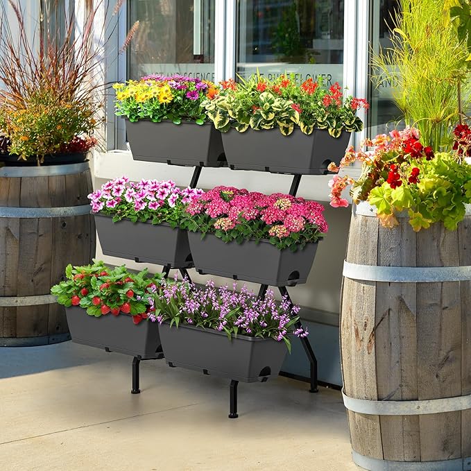Raised Garden Beds with 6 Garden Planter Boxes Indoor Outdoor Vertical Raised Bed for Gardening Standing Planter Box with Legs, 3 Tier Elevated Herbs Flowers Garden Planter for Patio, Balcony, Gray Luplom