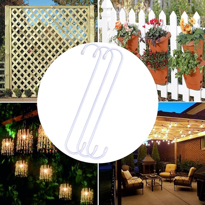 6 Pack 12 inch Extra Large S Hooks White Heavy Duty Plant Hanging Hooks Long S Shaped Extension Hooks for Kitchenware,Utensils,Pergola,Closet,Flower Basket,Garden,Patio,Indoor Outdoor Uses ESFUN