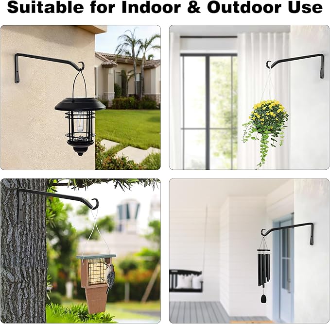 Gtongoko 2 Pack 12 Inch Metal Plant Hangers Wall Hooks for Hanging Plant Brackets, Outdoor Hooks for Hanging Bird Feeders, Flower Baskets, Lanterns, Wind Chinme, Solar Lamps Gtongoko